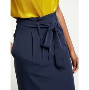 Boden Melina Wool Blend Belted Paper Bag Waist Pencil Skirt Navy Blue Size 2